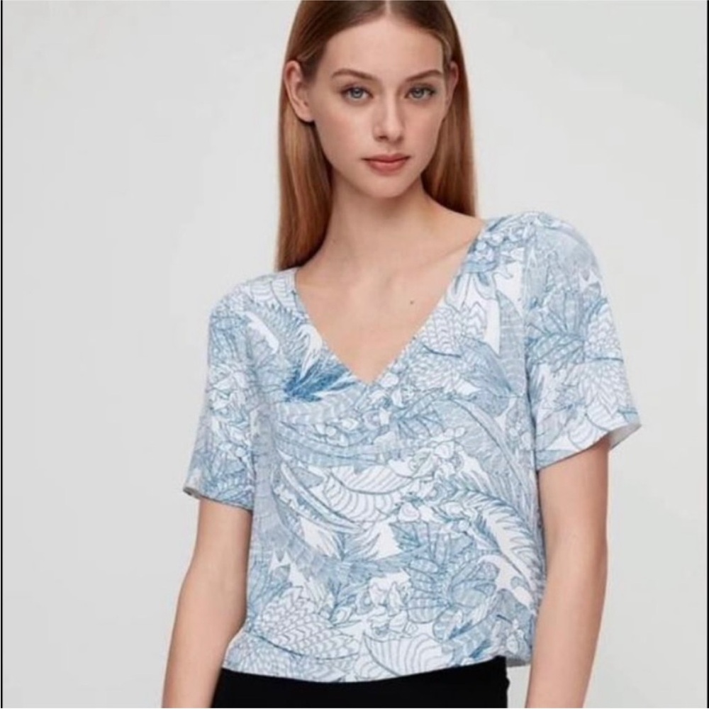 Light Blue Floral V-Neck Women's Top